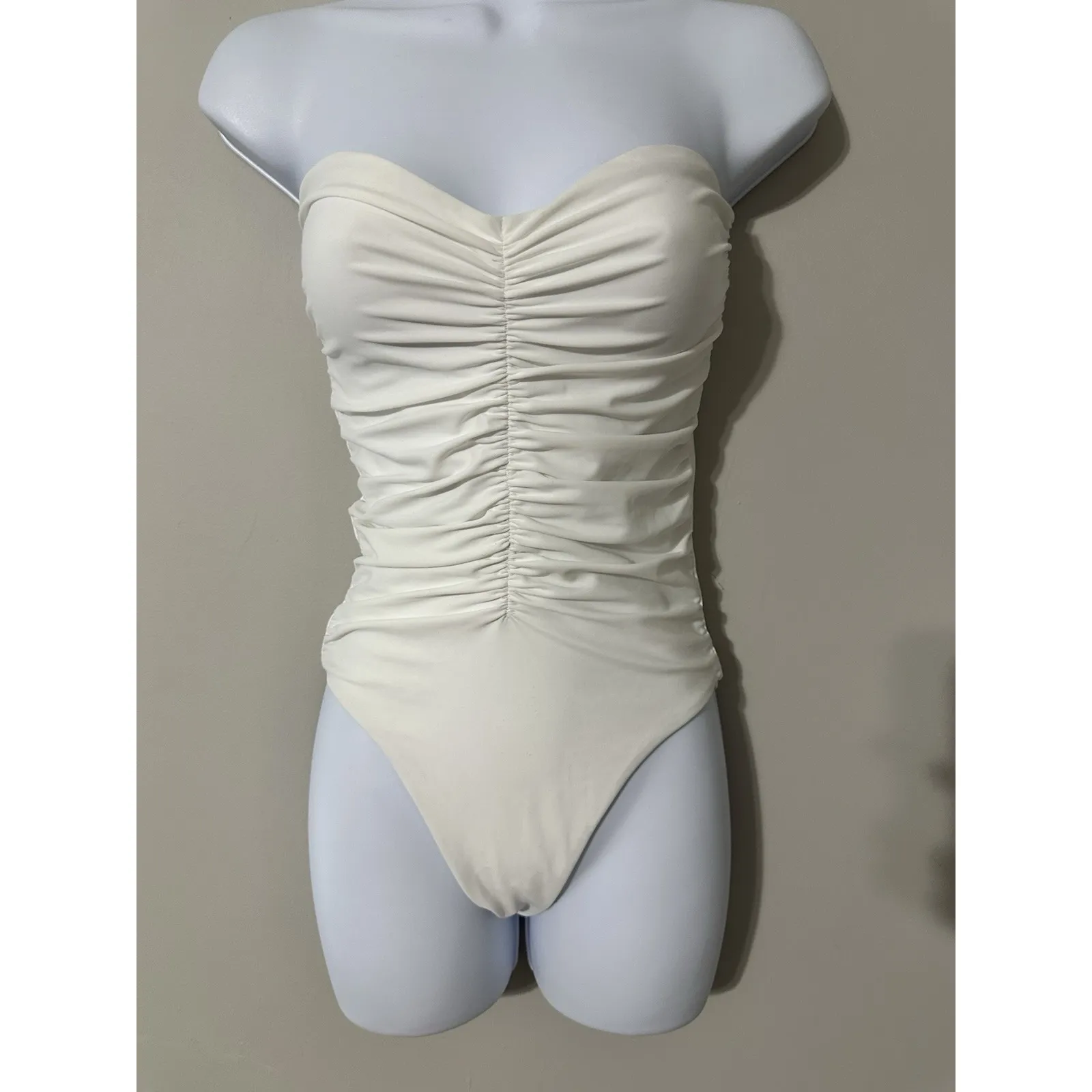 Jade Swim White Yara Shirred One Piece Swimsuit Strapless NWOT Size S - Image 3