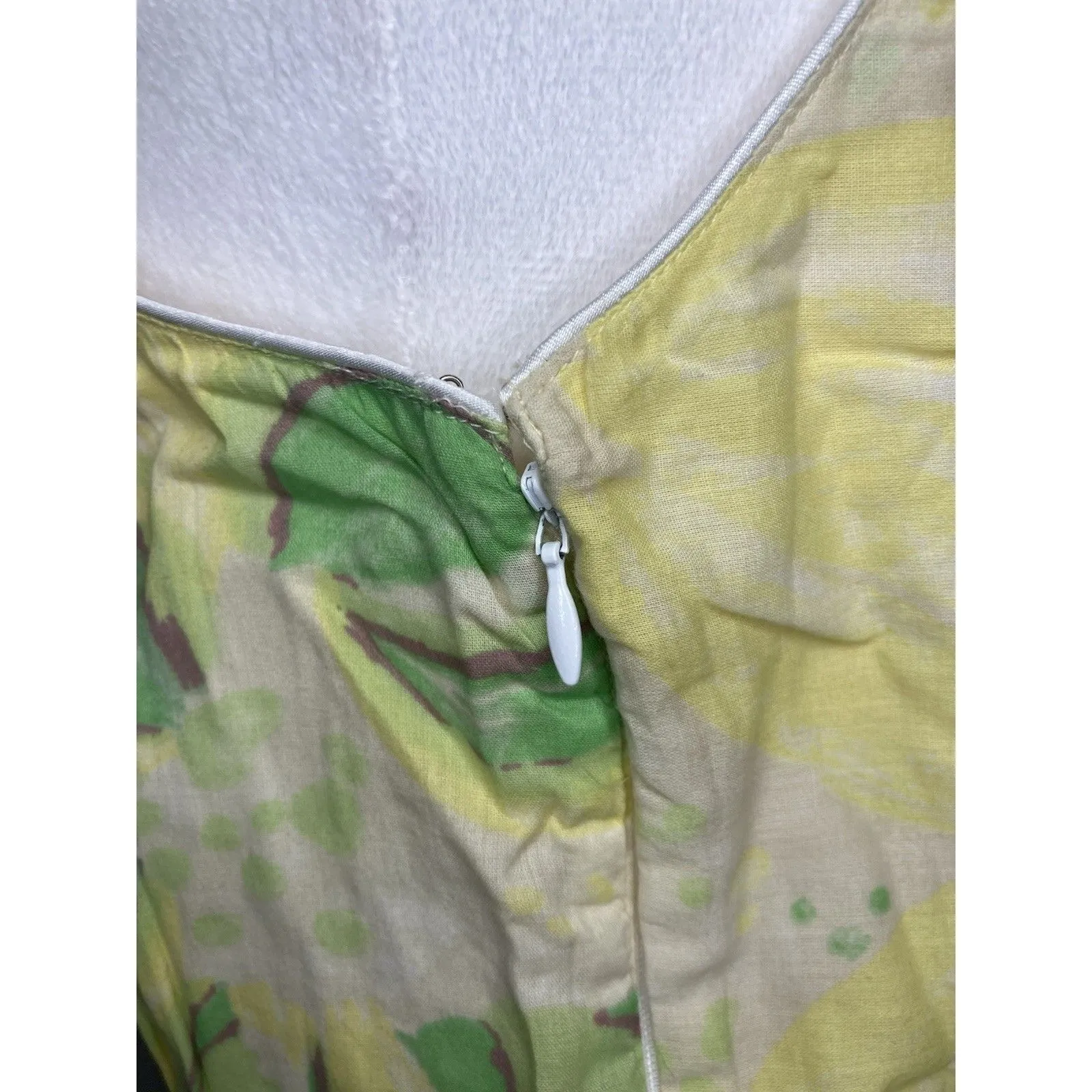 FREE PEOPLE Mini Sun Halter Dress Size 8 Yellow Green Cotton Floral Open Back - Image 16