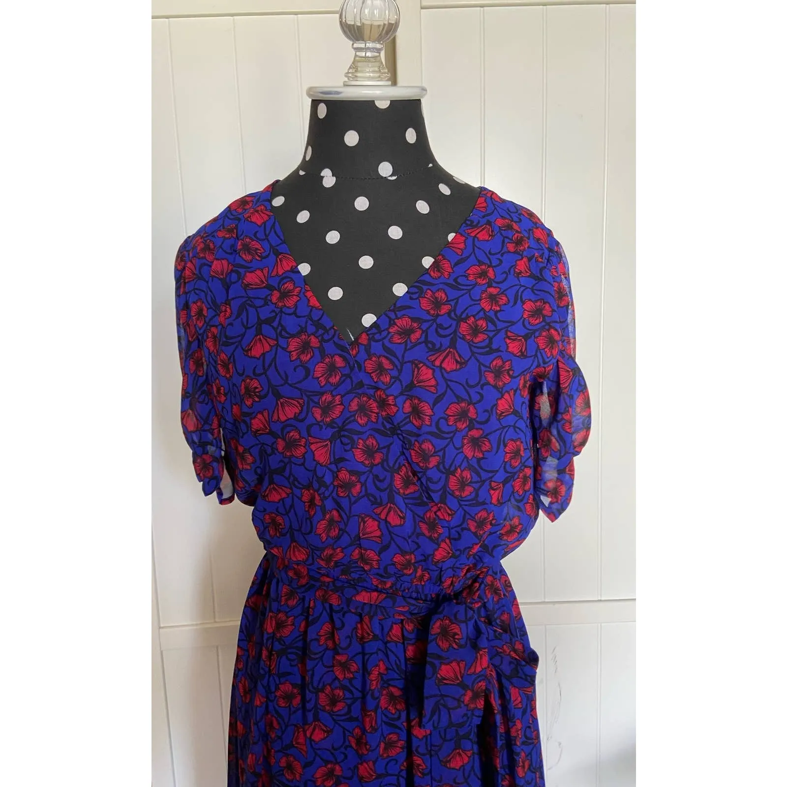 Disney Womens Dress Sz S‎ Blue Red Floral Snow White & The Seven Dwarfs Hi Low - Image 6