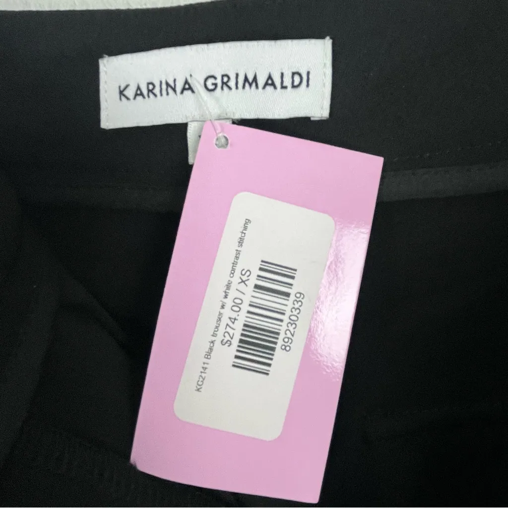 KARINA GRIMALDI Classic Black White Contrast Stitching High Rise Trousers XS - Image 5