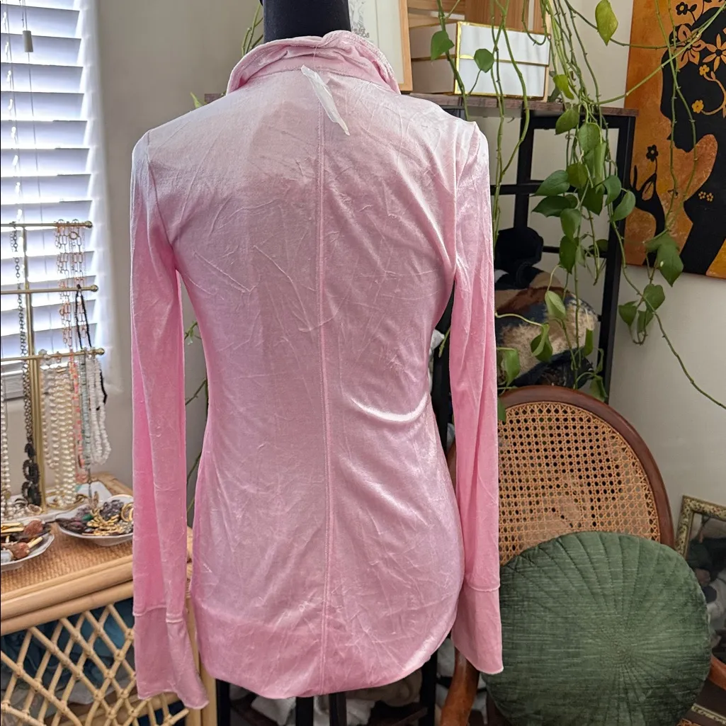 NWT Free People Shayla Pink Velvet Button Up Ruched Bodycon Mini Dress - Image 2