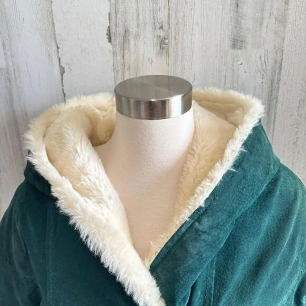 Vintage‎ Genuine Leather Shearling Lined Hooded Coat Winter medium Green Size L - Image 7