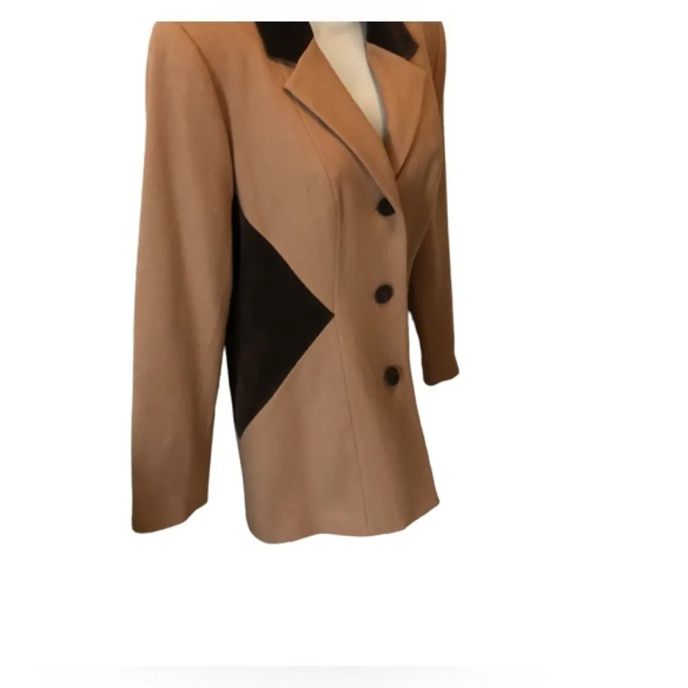 VTG 90’s Urban Wool Lined Pea Coat 10 Velvet Detail Padded Shoulder Button Up Brown - Image 3