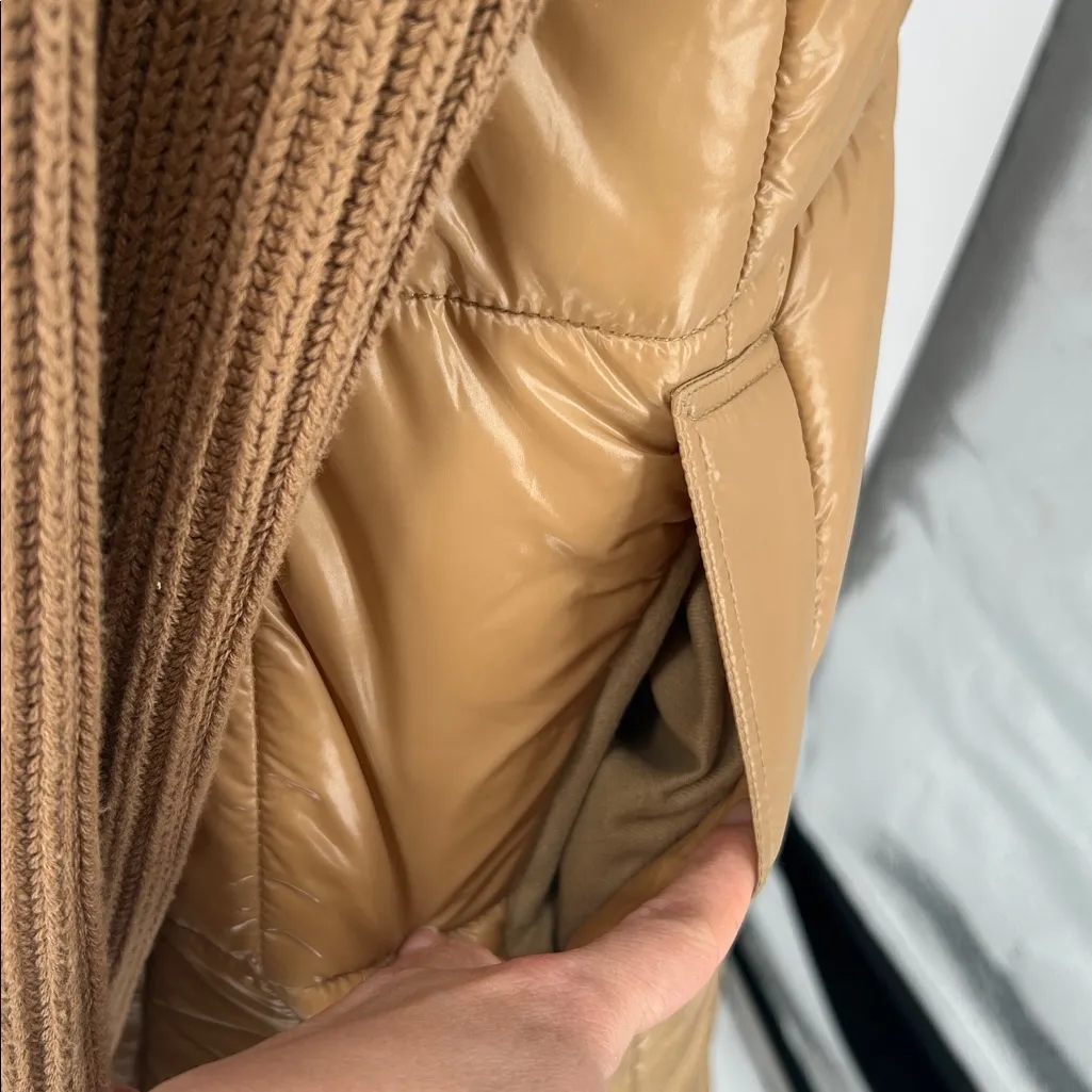 Varley Mayten Knit Brown Puffer Jacket with Ribbed Sleeves Size Small, - Image 5