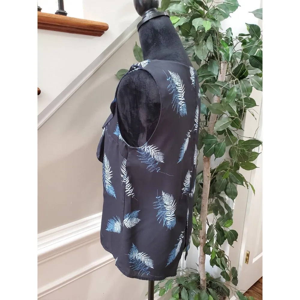 Fab'rik Womens Black Polyester Sleeveless Round Neck Casual Ruffle Top Blouse S - Image 5