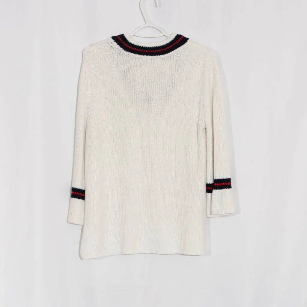 CABI Women's Faye Ace Bell Sleeve V-Neck Knitted Sweater Size L - Image 7