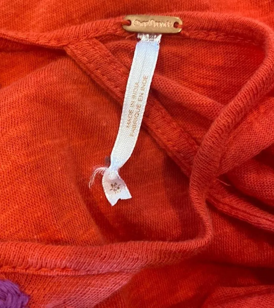 Free People fast times embroidered red cold shoulder high low top size medium - Image 10