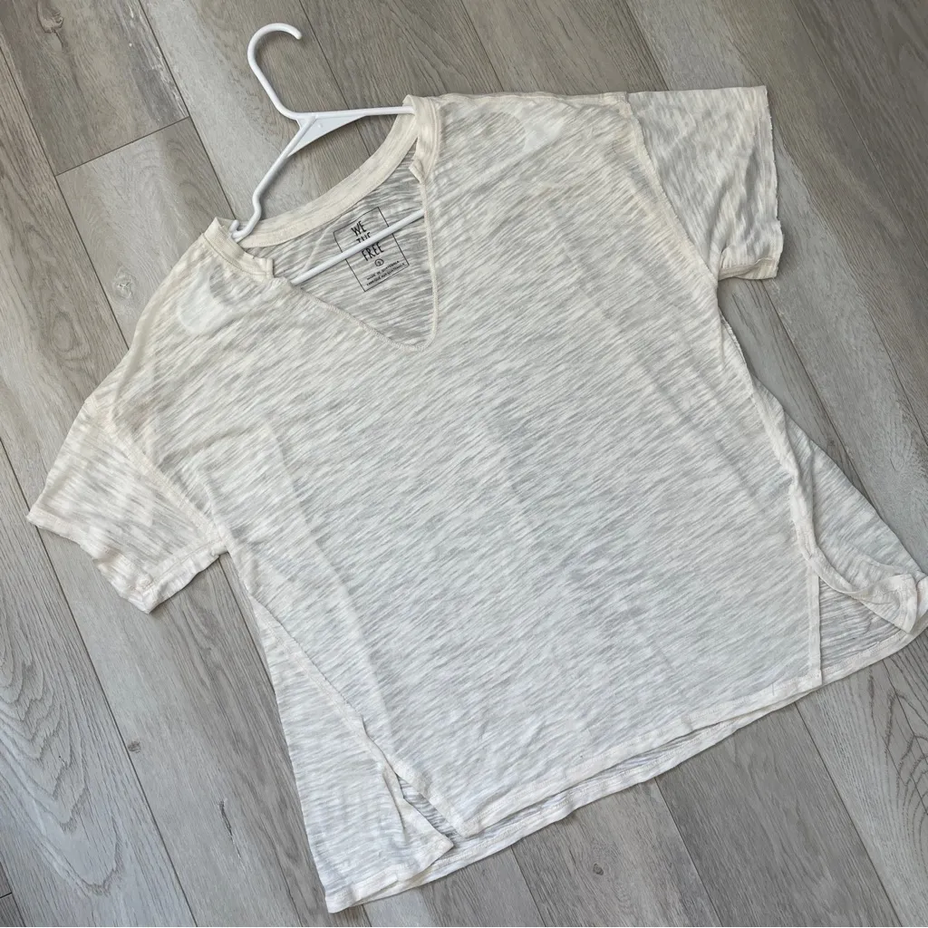 Free People Tshirt burnout maddie tee womens Cream (small) oversized sheer flowy - Image 4