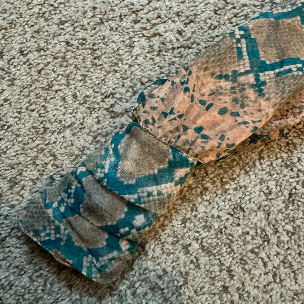 Karina Grimaldi Silk Snake Print Mini Dress Sheer Layer Sleeves Whimsy Romantic - Image 7