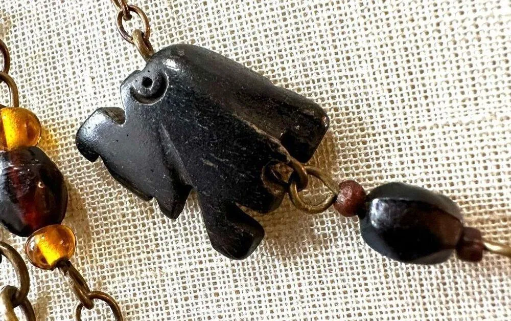 Wood elephant beaded multi strand necklace - Image 3