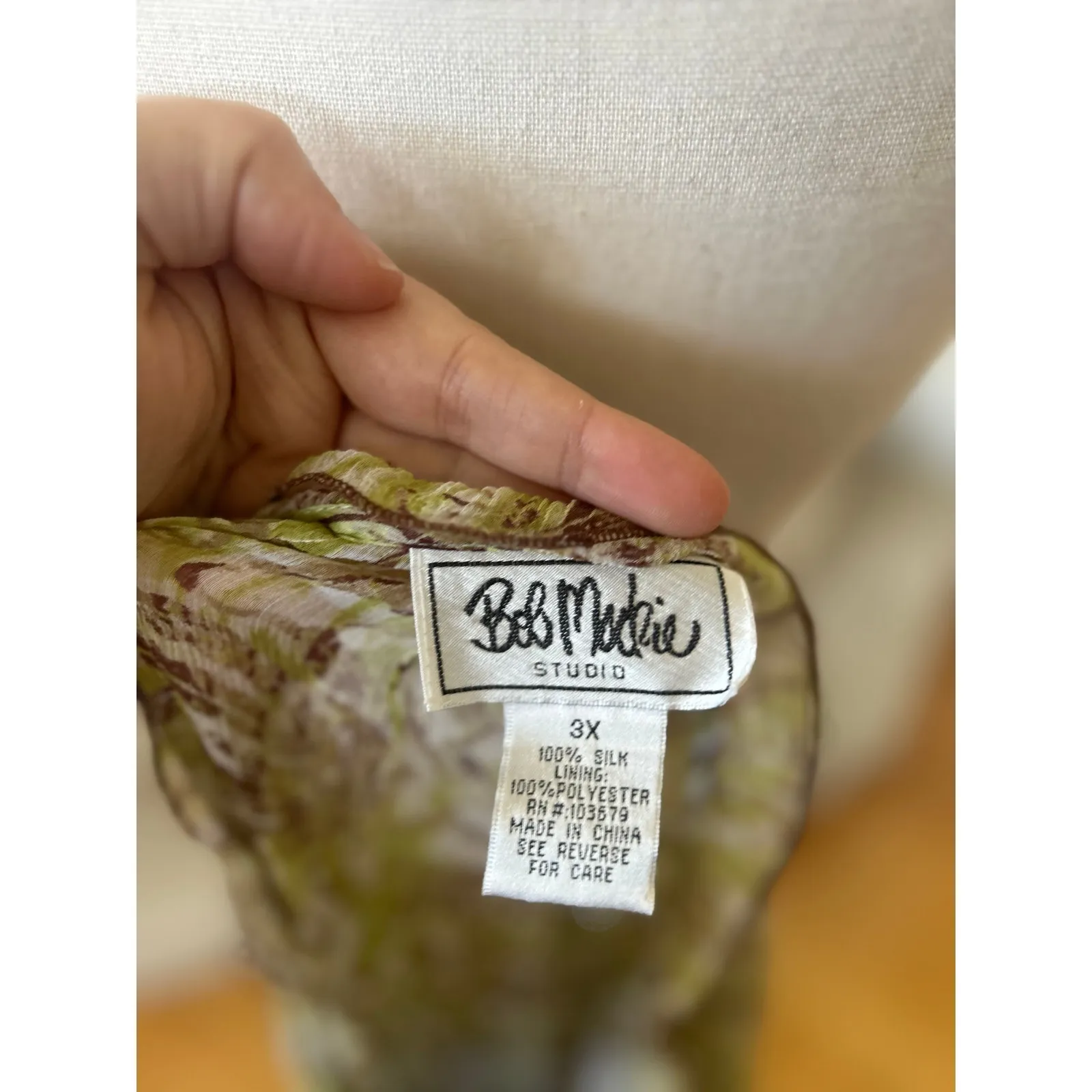 Vintage Y2K Bob Mackie Green White Brown SHEER Silk Boho Whimsigoth Fairy Blouse - Image 5