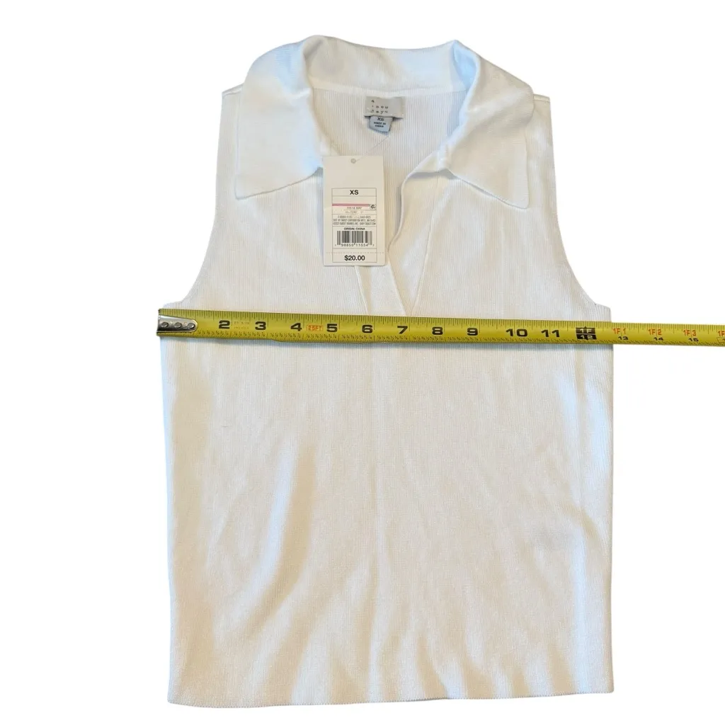A New Day Sleeveless Polo Collared Top White Preppy Tennis Prep Ribbed Size XS - Image 6