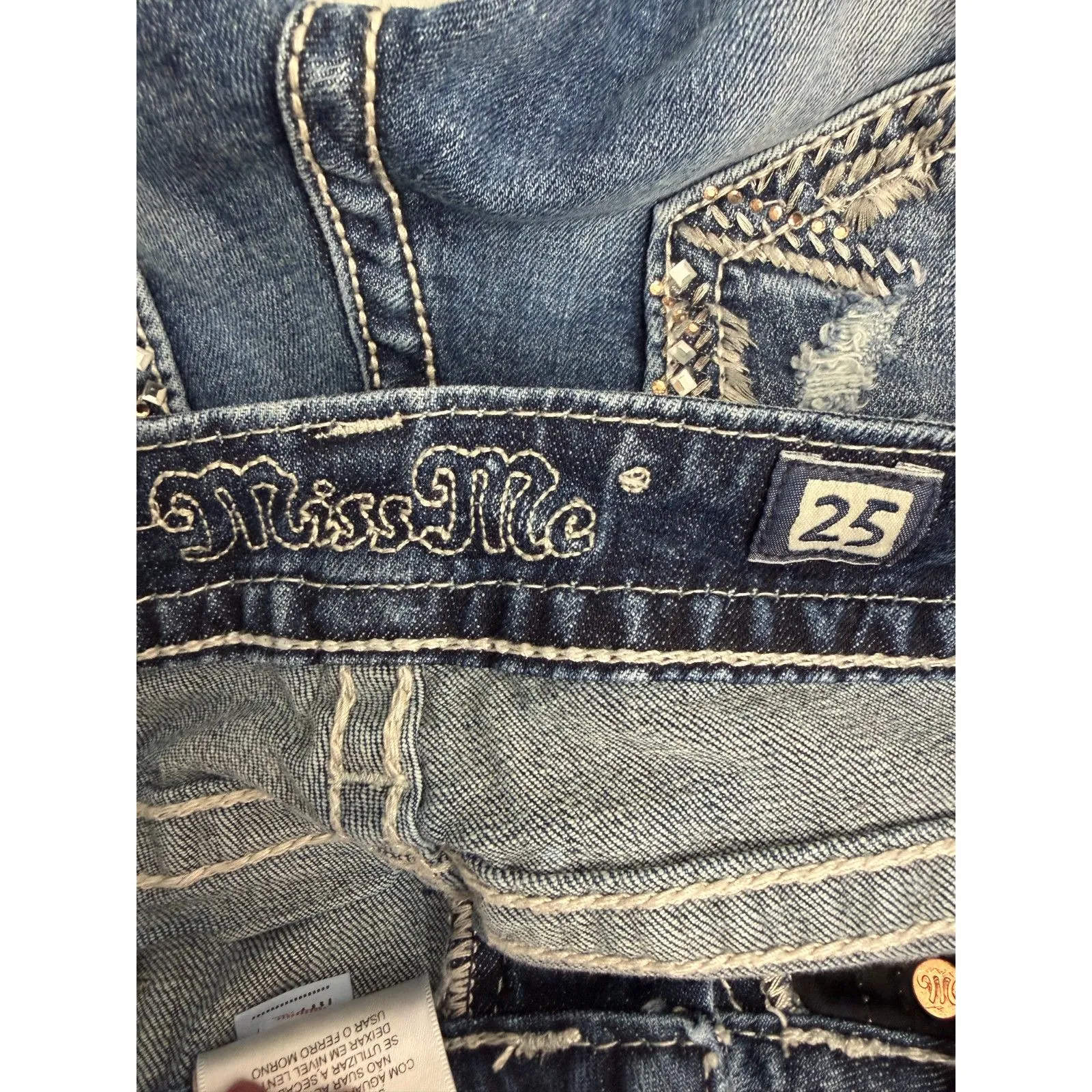 Miss Me Signature Boot Stretch Jean Medium Wash Rhinestone Embellished 25 - Image 7