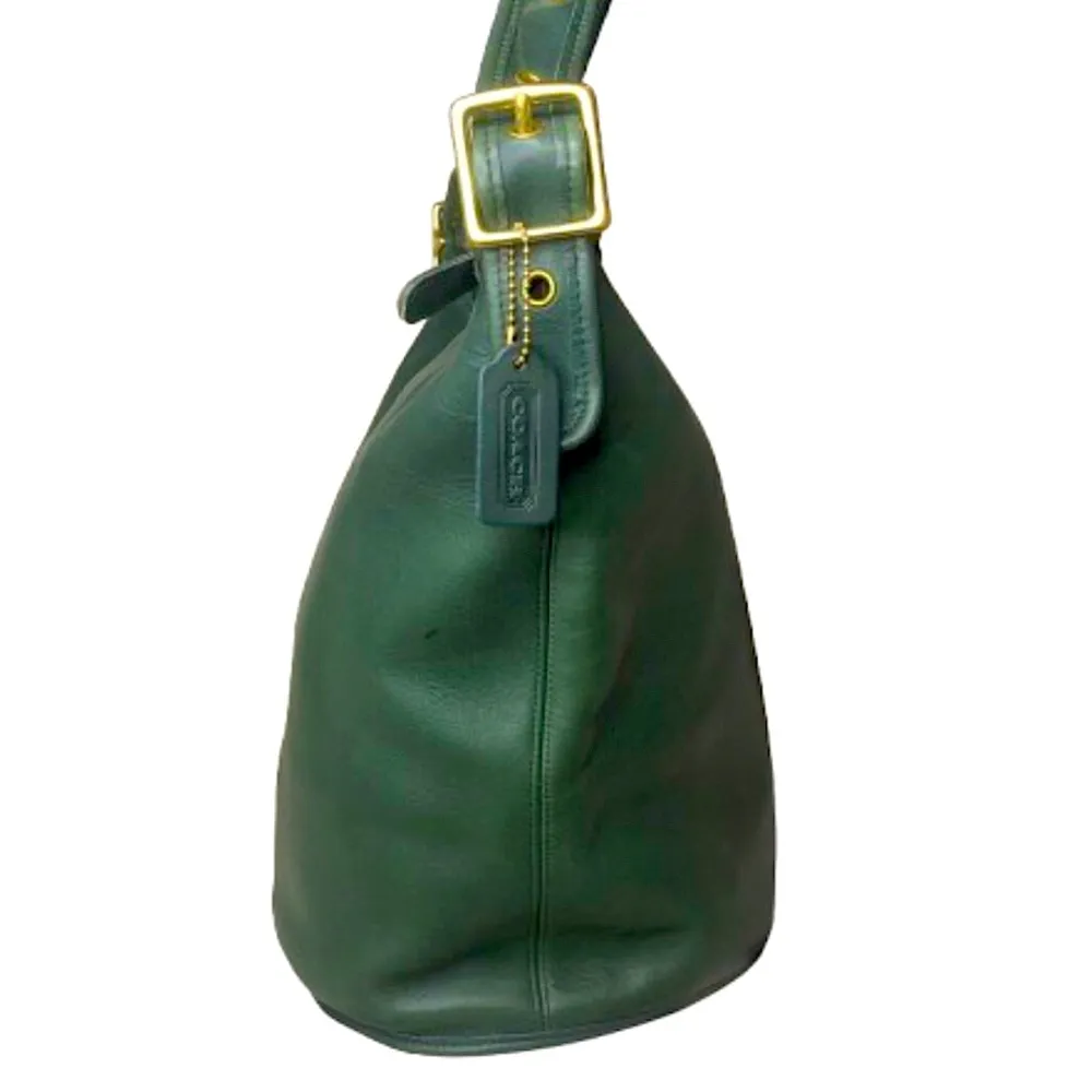 VINTAGE COACH Dark Green Leather Duffle Sac XL Crossbody Bucket Bag USA 9085 COA - Image 3