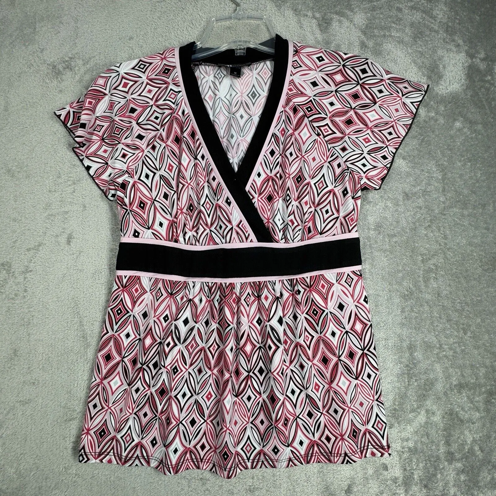 AB Studio Shirt Womens Medium White Pink Geometric Babydoll Vintage 2000s Y2K‎ - Image 2
