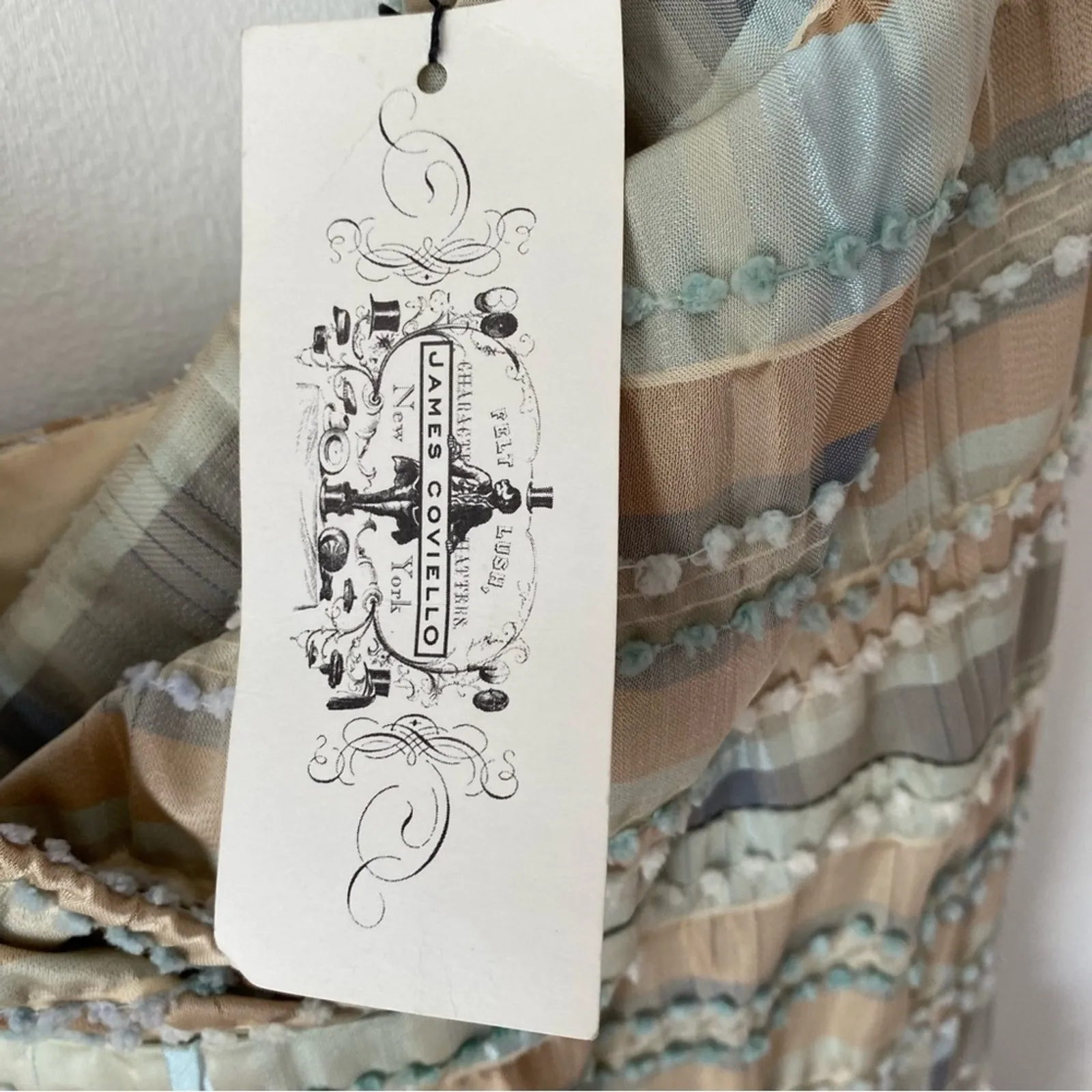 James Coviello NWTs Vintage Plaid Bow Front Pockets dress size 8 Tan Blue Green - Image 12