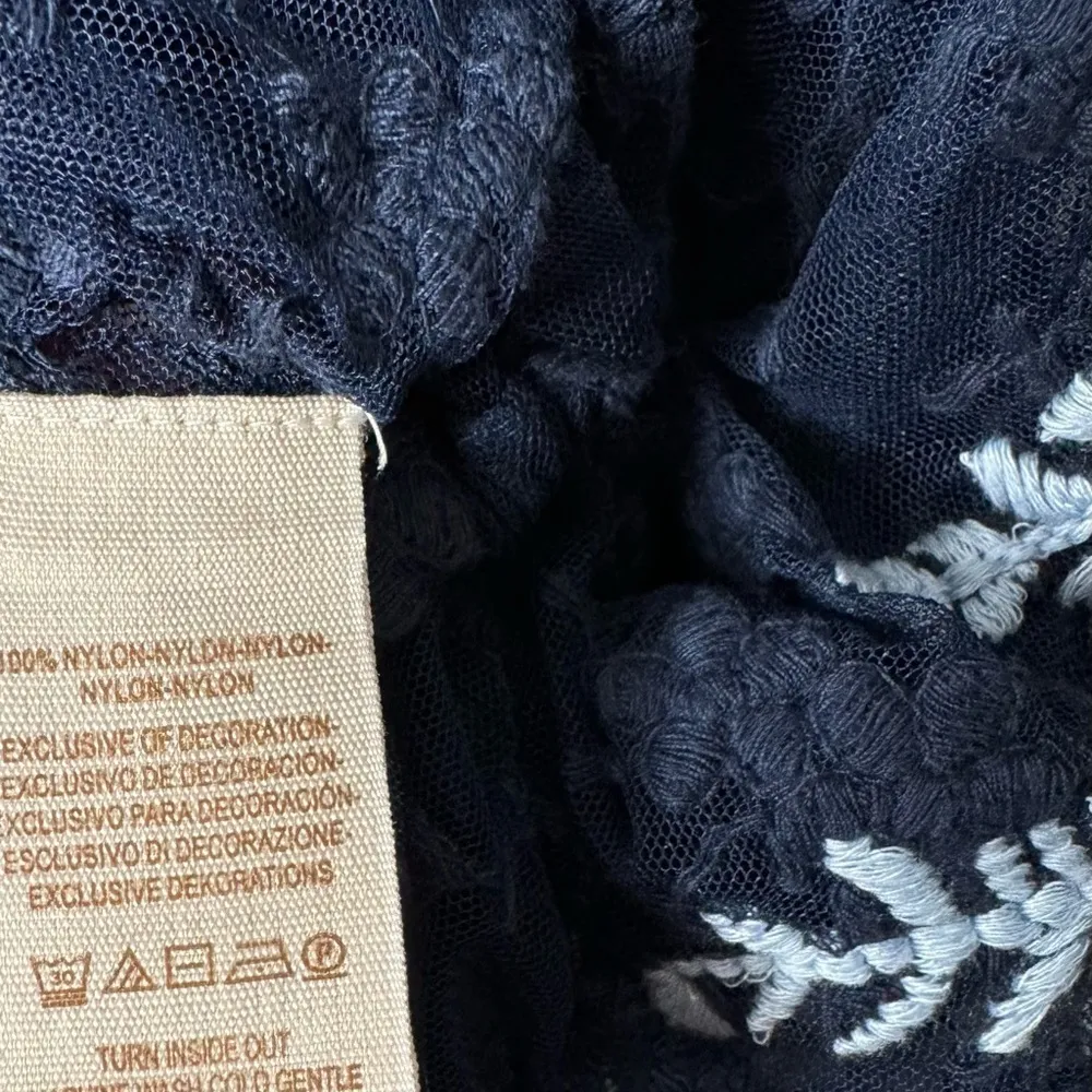 Free People Navy Embroidered Jubilee Floral Lace Peasant Top stretch siz… - Image 9