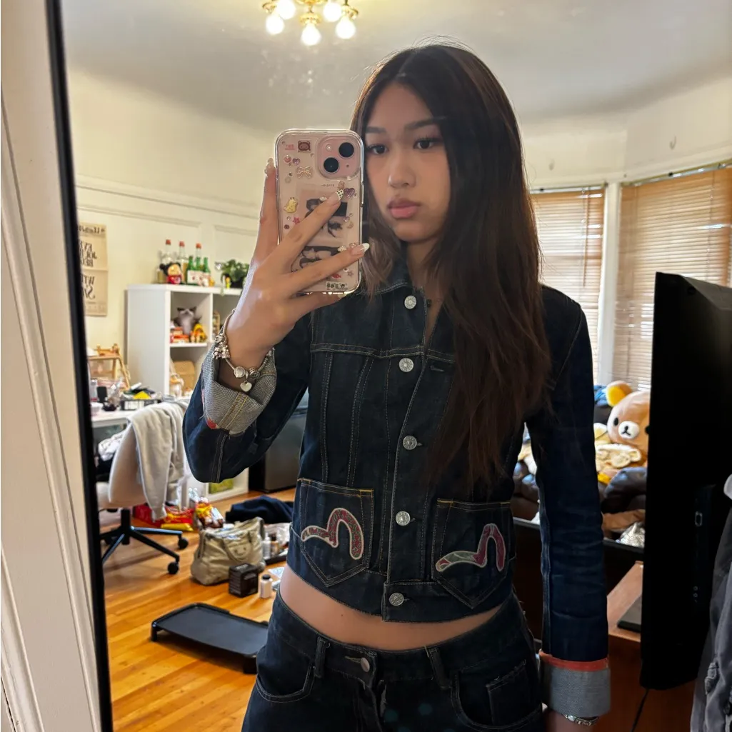 Evisu Denim Jacket with Pockets and Embroidered Accents Blue - Image 7