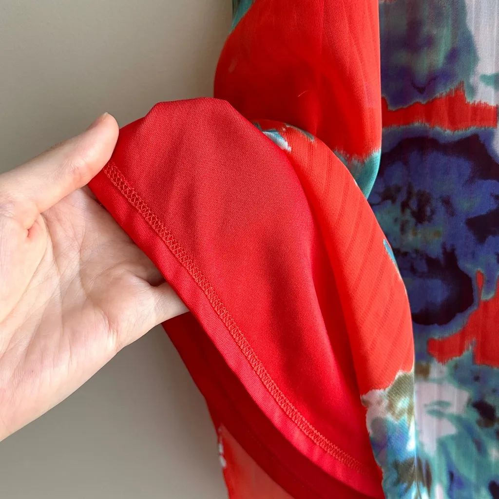 Sienna Sky Tropical Pleated High Neck Tank Top, Orange/Blue Floral, XS - Image 6