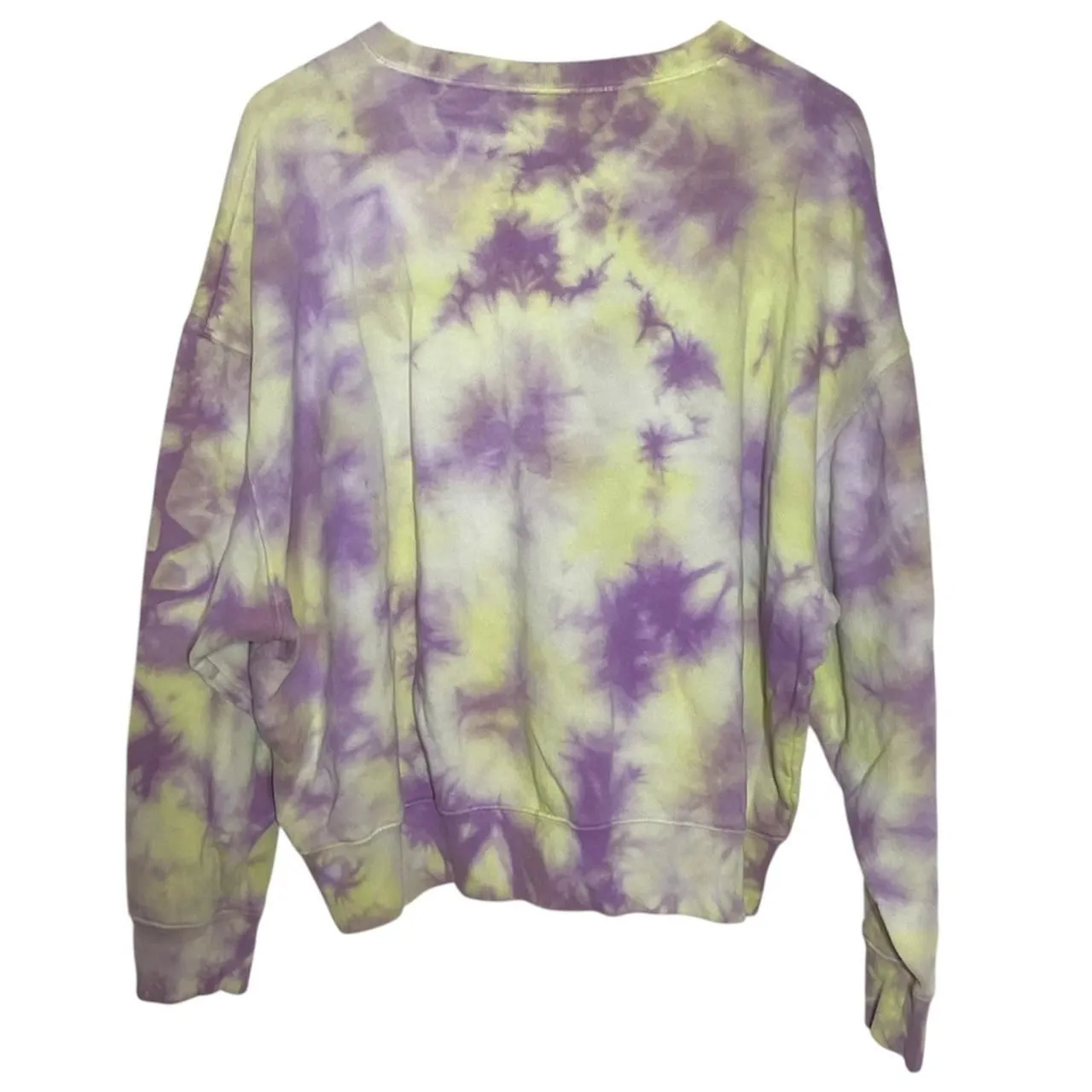 PINK Victoria's Secret Purple Yellow Tie-Dye Crewneck Sweatshirt Size Large - Image 2