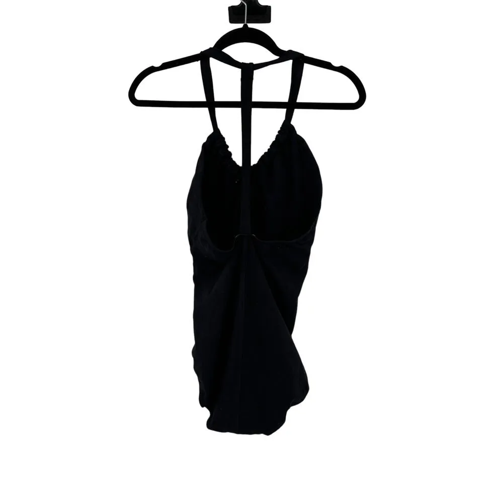 Free People Bodysuit Womens Size Medium Halter V-Neck Black Cotton FP Movement - Image 2