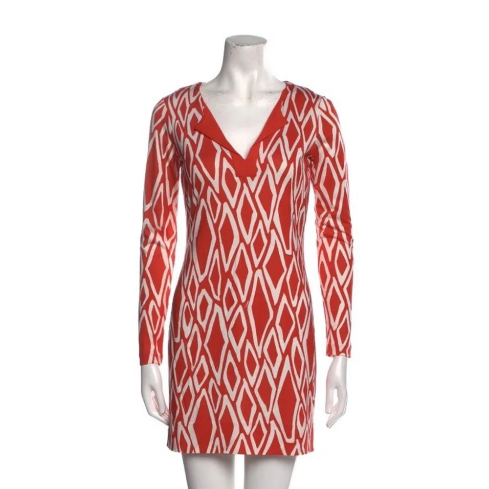 Diane Von Furstenberg silk dress mini long sleeve geometric reina splice vneck - Image 12