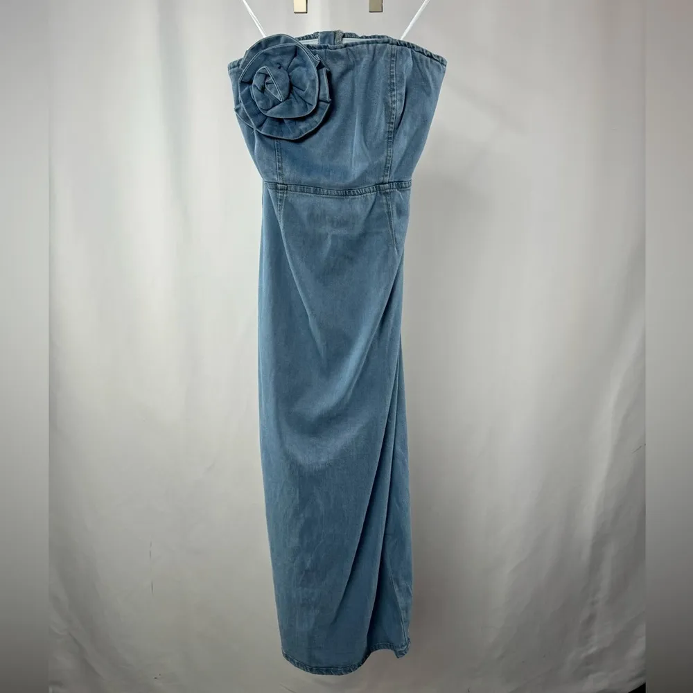 NWT Torn by Ronny Kobo Renee Strapless Denim Midi Dress in Medium Blue Small - Image 3