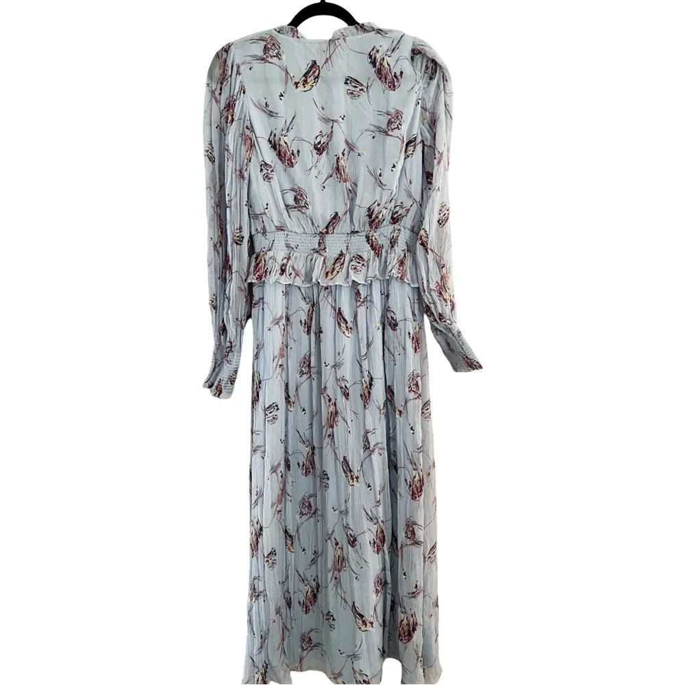 JOIE Yashi Ruffled Long Sleeve Chiffon Floral Silk Maxi Dress Blue Sz S - Image 3