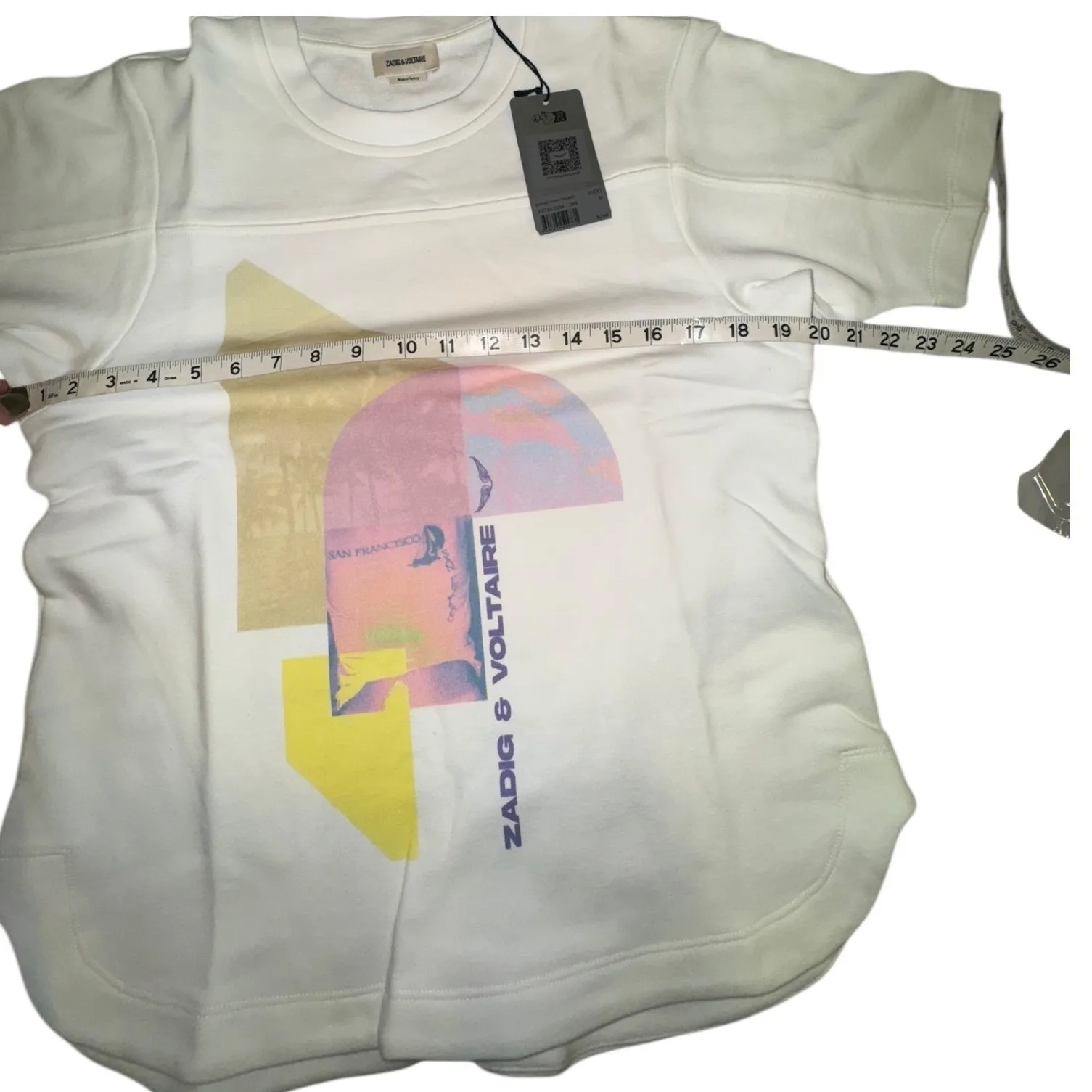 ZADIG & VOLTAIRE White Graphic Tee T Shirt Bow Moi Teddy‎ Palmier Print Size M - Image 3