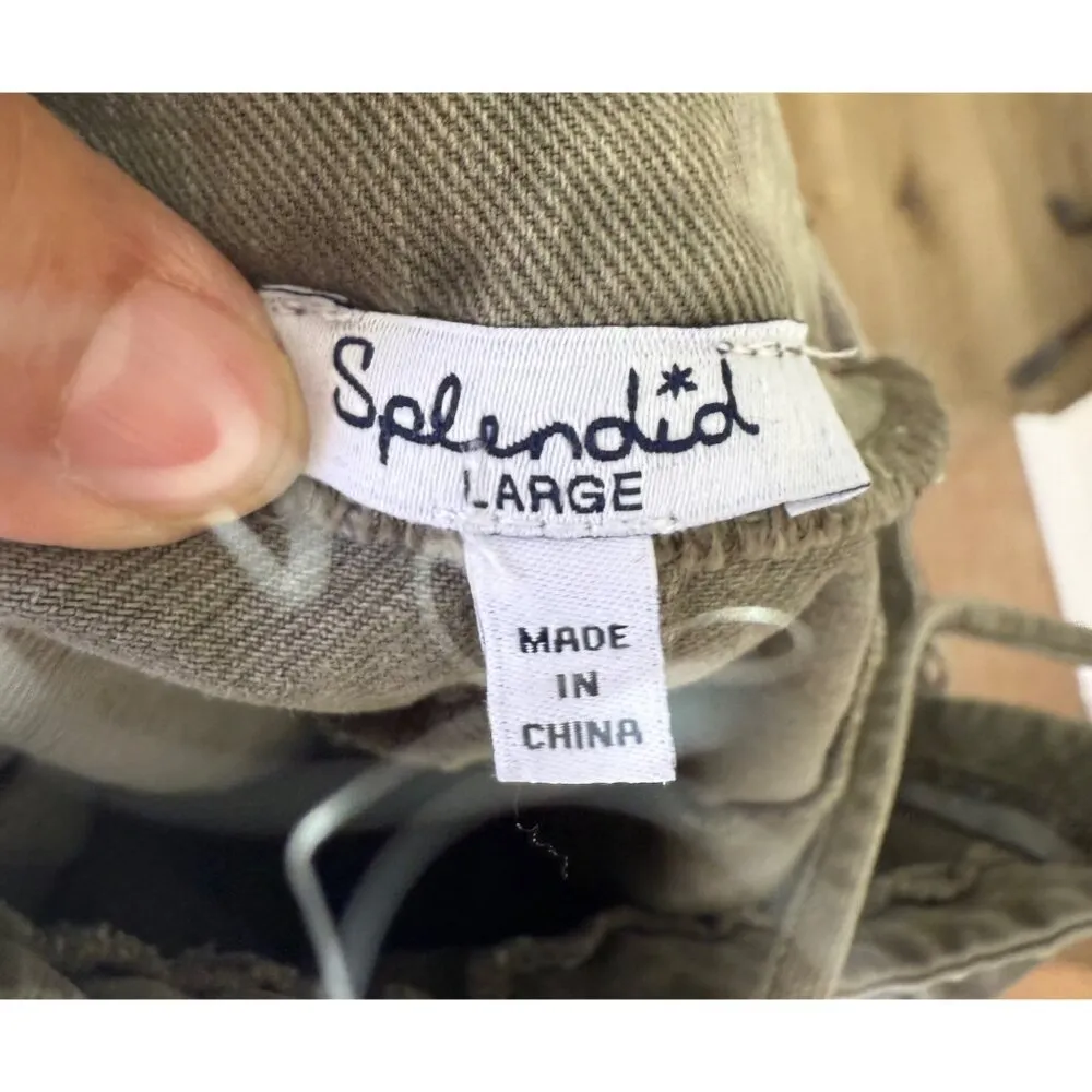 Splendid Large Sage Denim Button-Front Romper W/ Adjustable Straps & Pockets L - Image 6