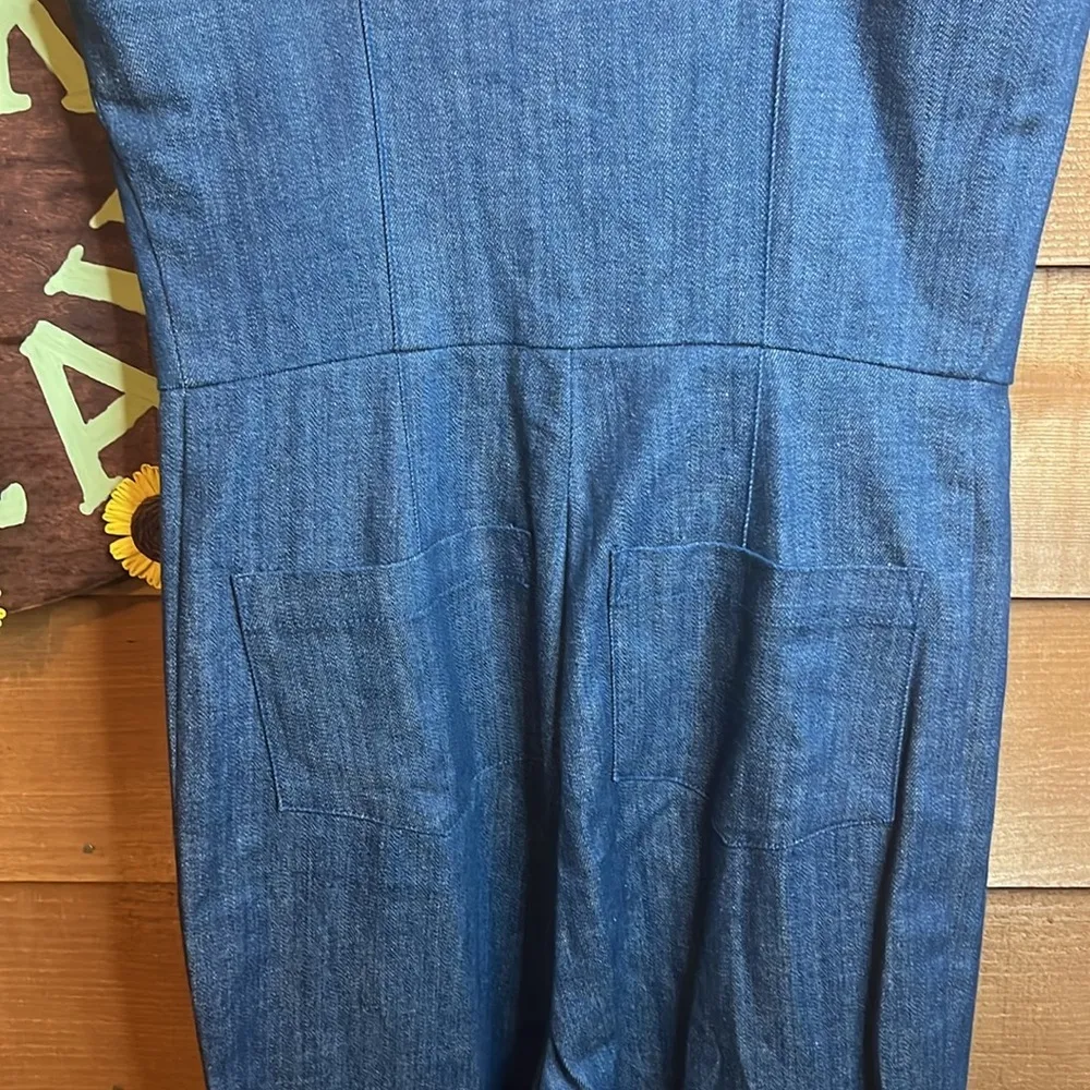 Bisouxx Denim Cotton Jumpsuit Wide Leg Stretch Zip Sleeveless Western Cowgirl Blue - Image 7