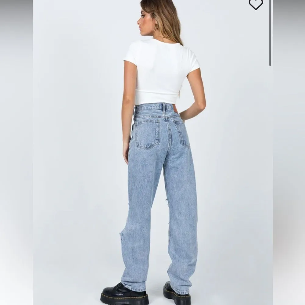 Princess Polly 8 Holly Asymmetric Rip Leg Jeans Light Wash Denim Baggy New‎ - Image 12