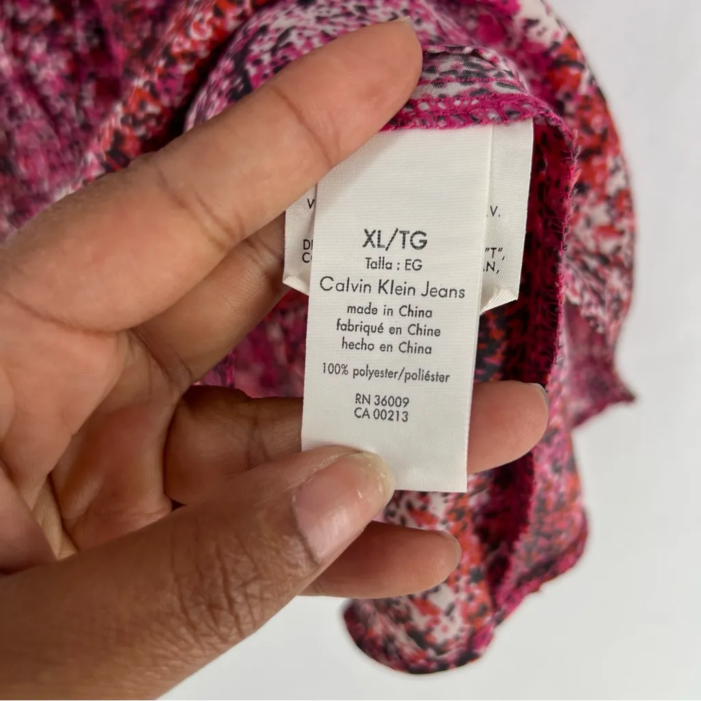 Calvin Klein Y2K Pink Printed Sequin‎ Embellished V- Neck Batwing Blouse Size XL - Image 10