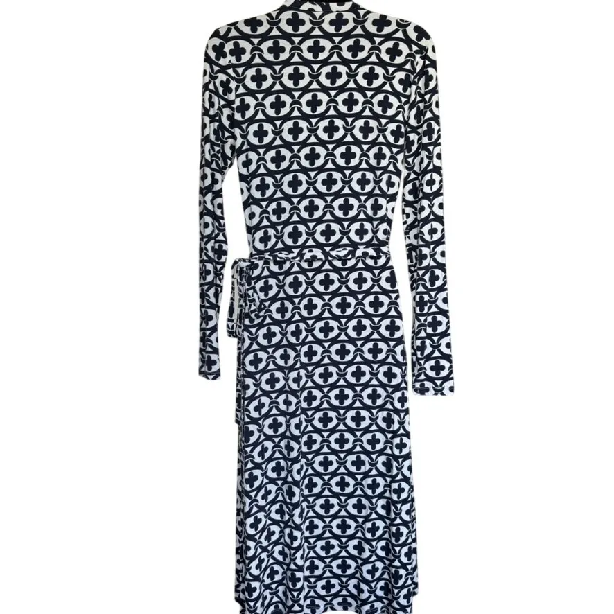Boden Jersey Fit and Flare Wrap Dress‎ Size 6L Navy White Nautical Blue - Image 3