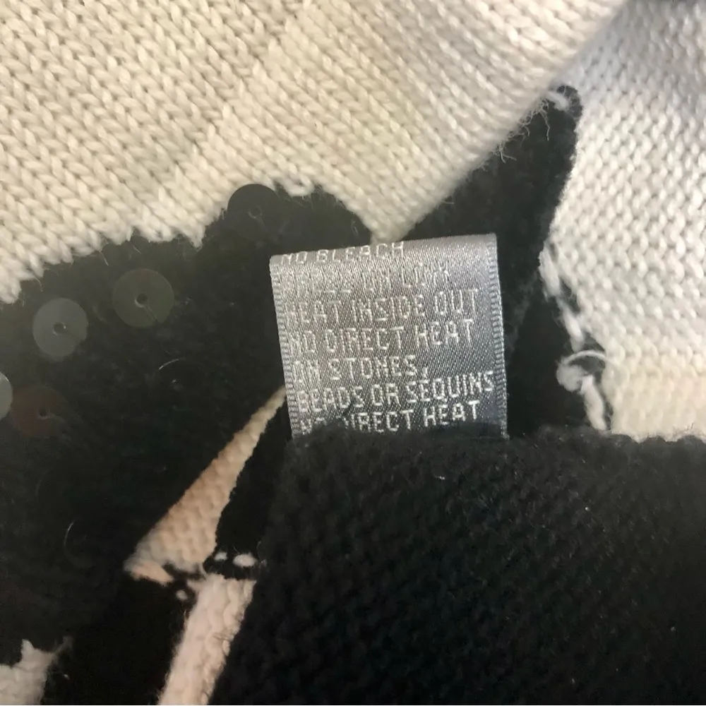 Vintage 90s Berek Animal Print Sweater Sequin Rhinestone Black & White Dots XL - Image 13