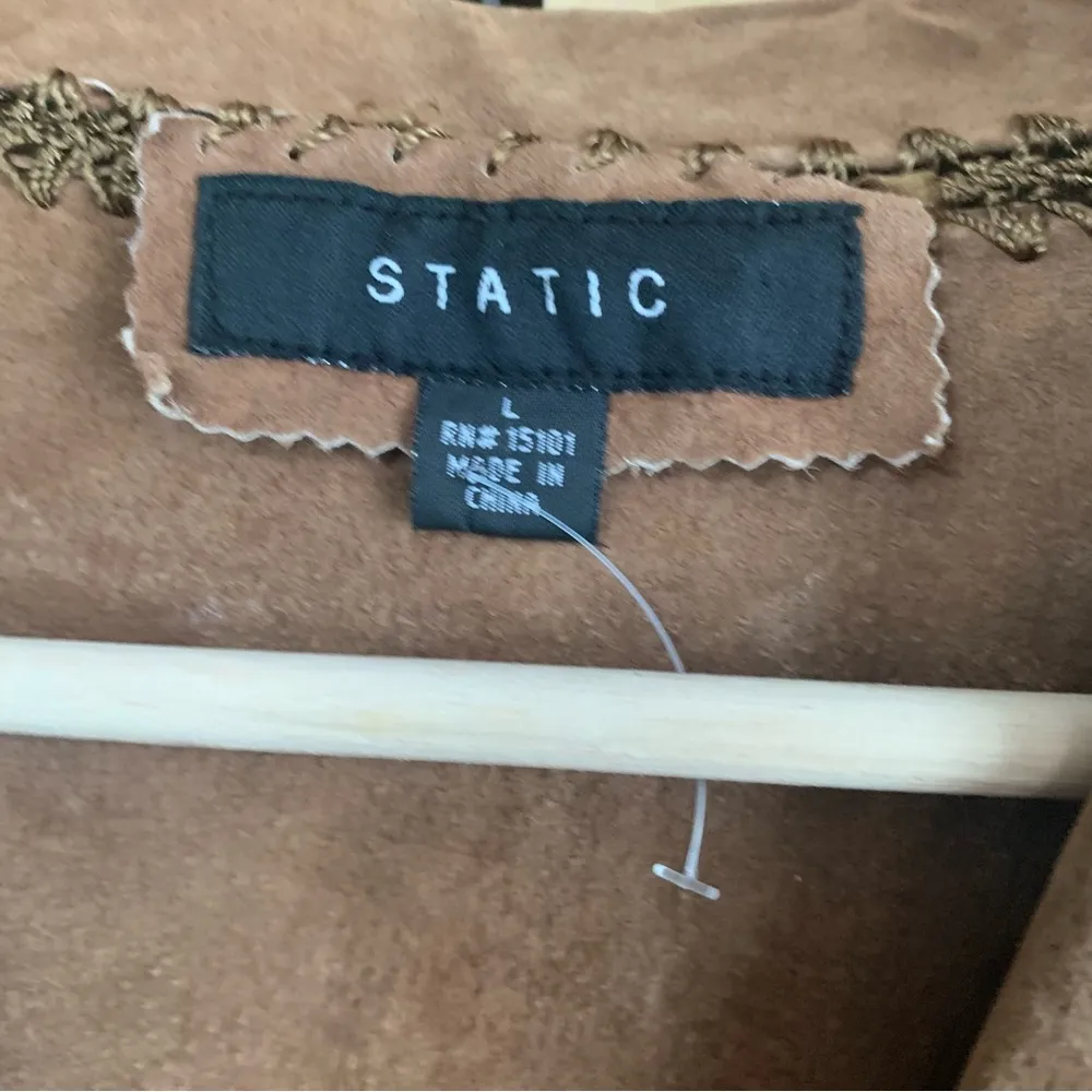 Y2k Pieced Brown Leather And Woven Coat Jacket Size Large Static festival - Image 2