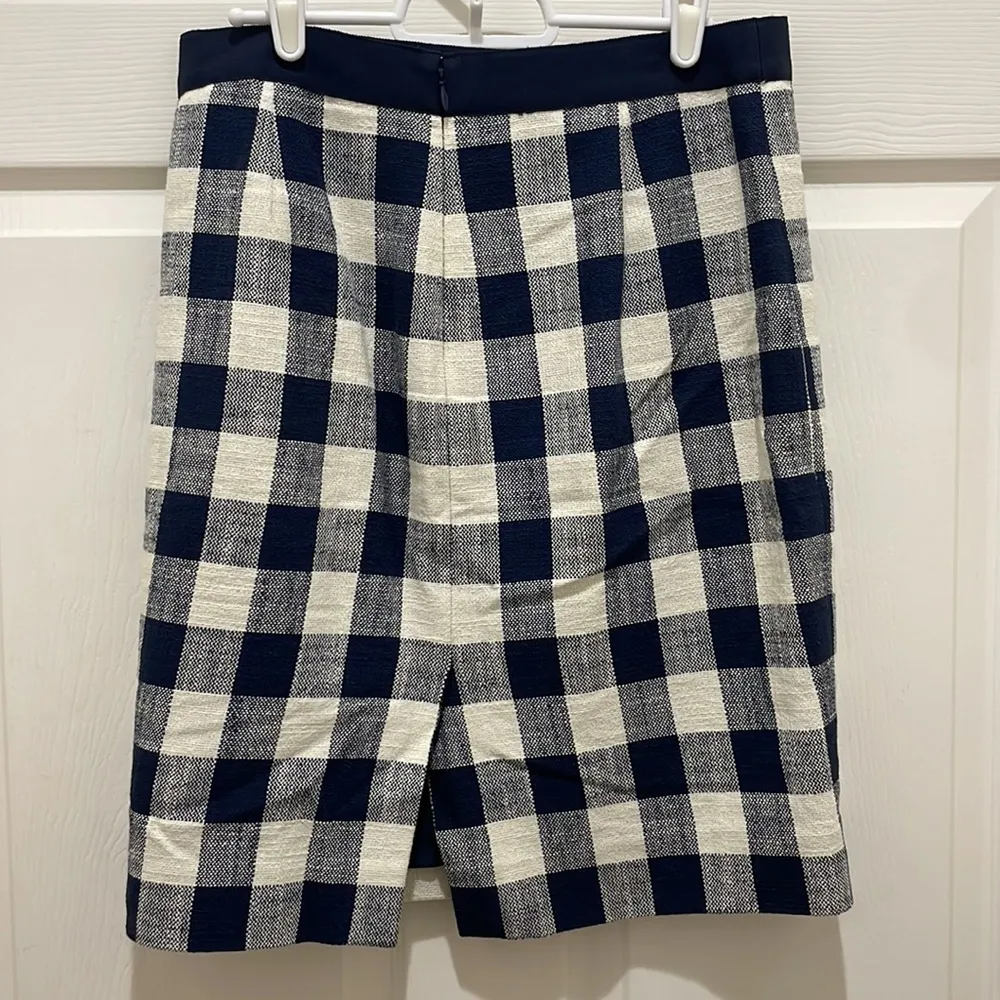 J. Crew Navy Blue & Ivory Gingham Plaid Pencil Skirt 4 - Image 3