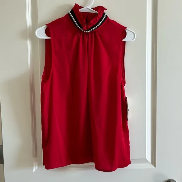 NWT Nanette Lepore Red Riding Hood Sleeveless Mock Neck Blouse Color Red Size M - Image 2