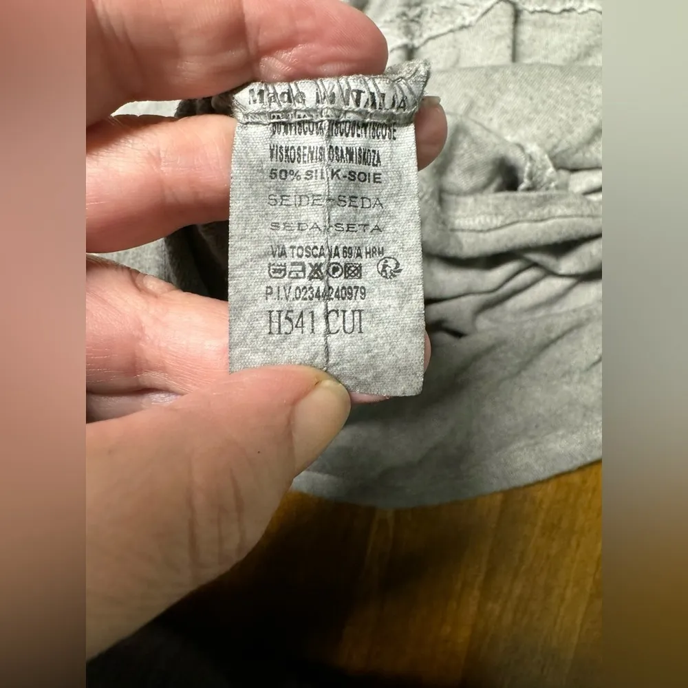 Scandal Italy Silk Viscose Long Sleeve Grey Shirt Sequin Stripe Relaxed One Size Size undefined - Image 6