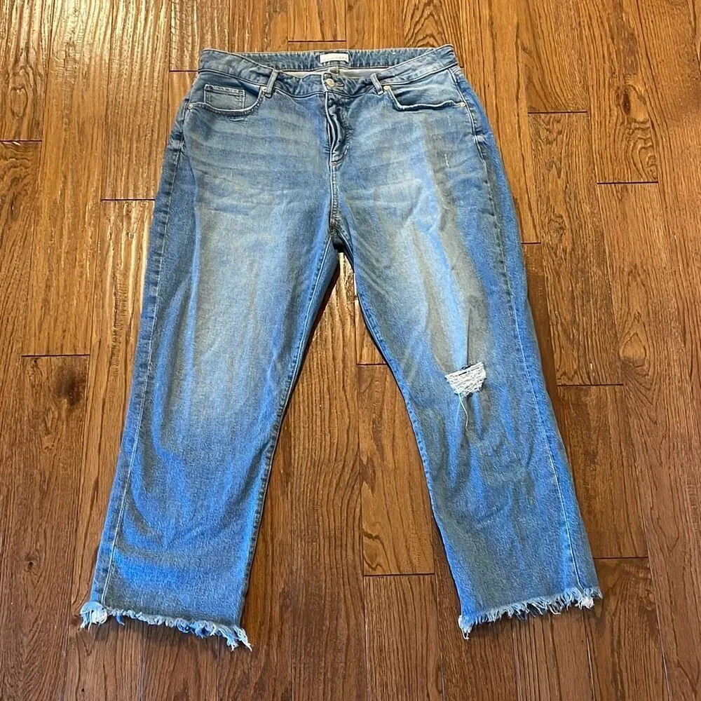 Loft the curvy straight crop distressed knee jeans 32 - Image 3