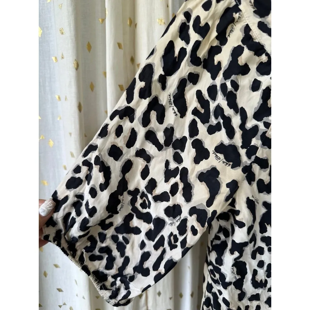 White House Black Market WHBM Leopard Print Boat Neck Side Front Tie Blouse XS - Image 3