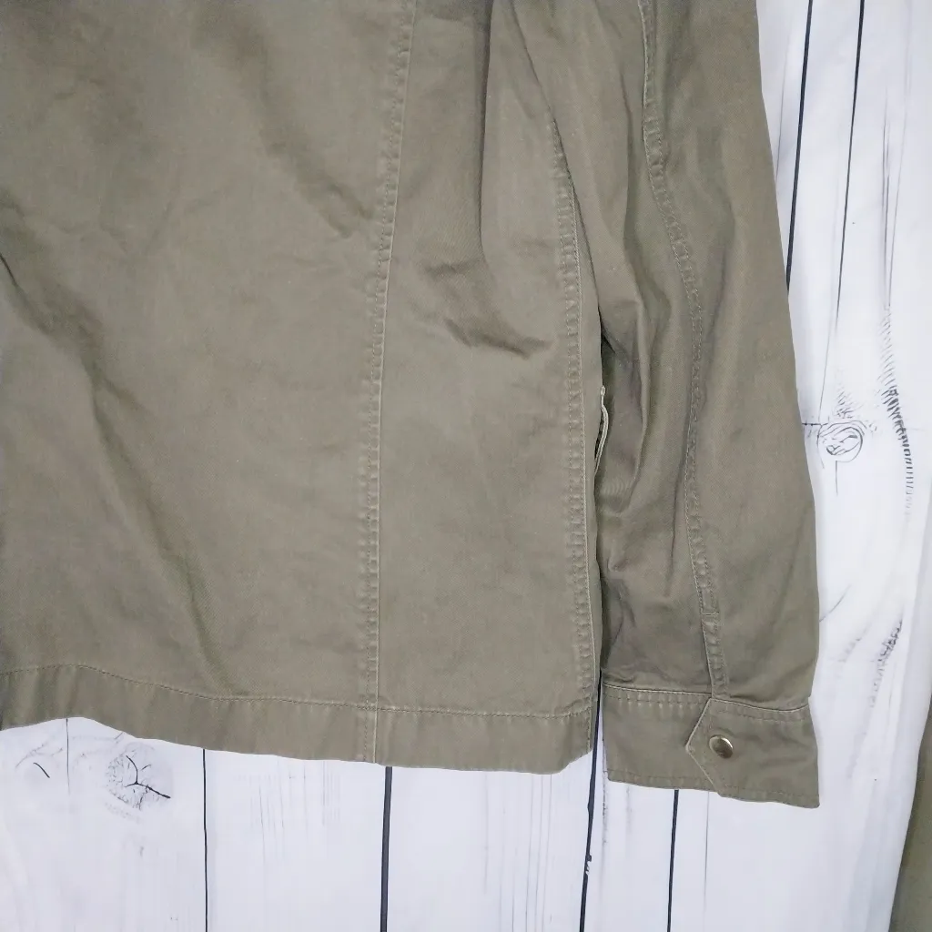 J.Crew Factory hooded resin coated field jacket olive green 100% cotton - Image 6