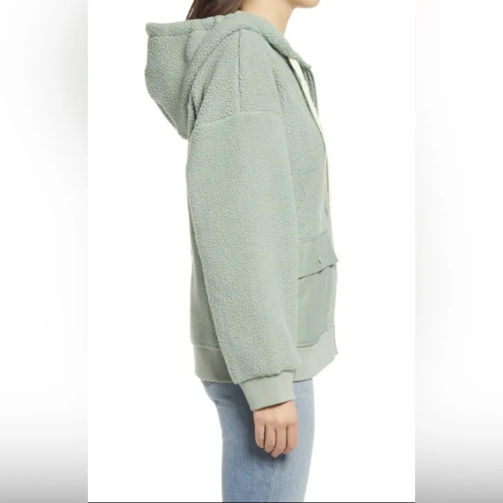 Madewell Frosted Willow Green Resourced Cozy Sherpa Hoodie Jacket Size L - Image 3