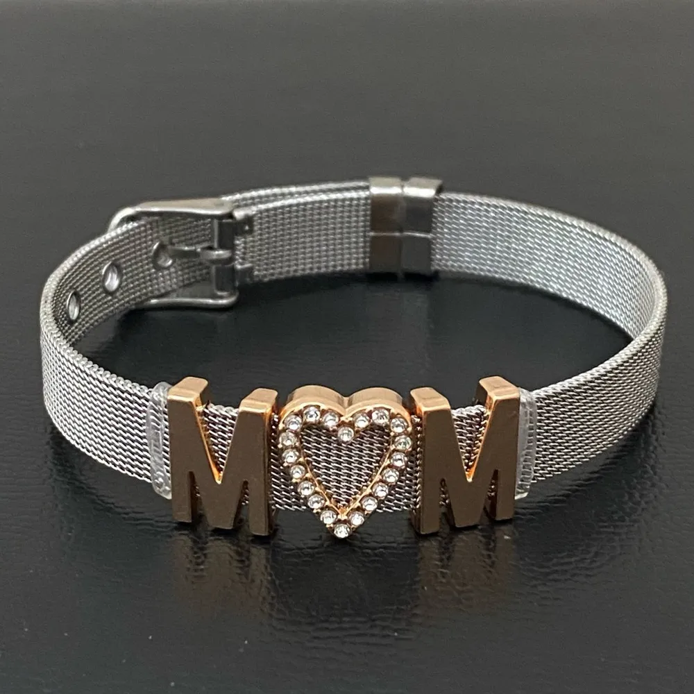 MOM Stainless Steel Mesh Slider Belt Buckle Clasp Bracelet 22.1g - Image 5