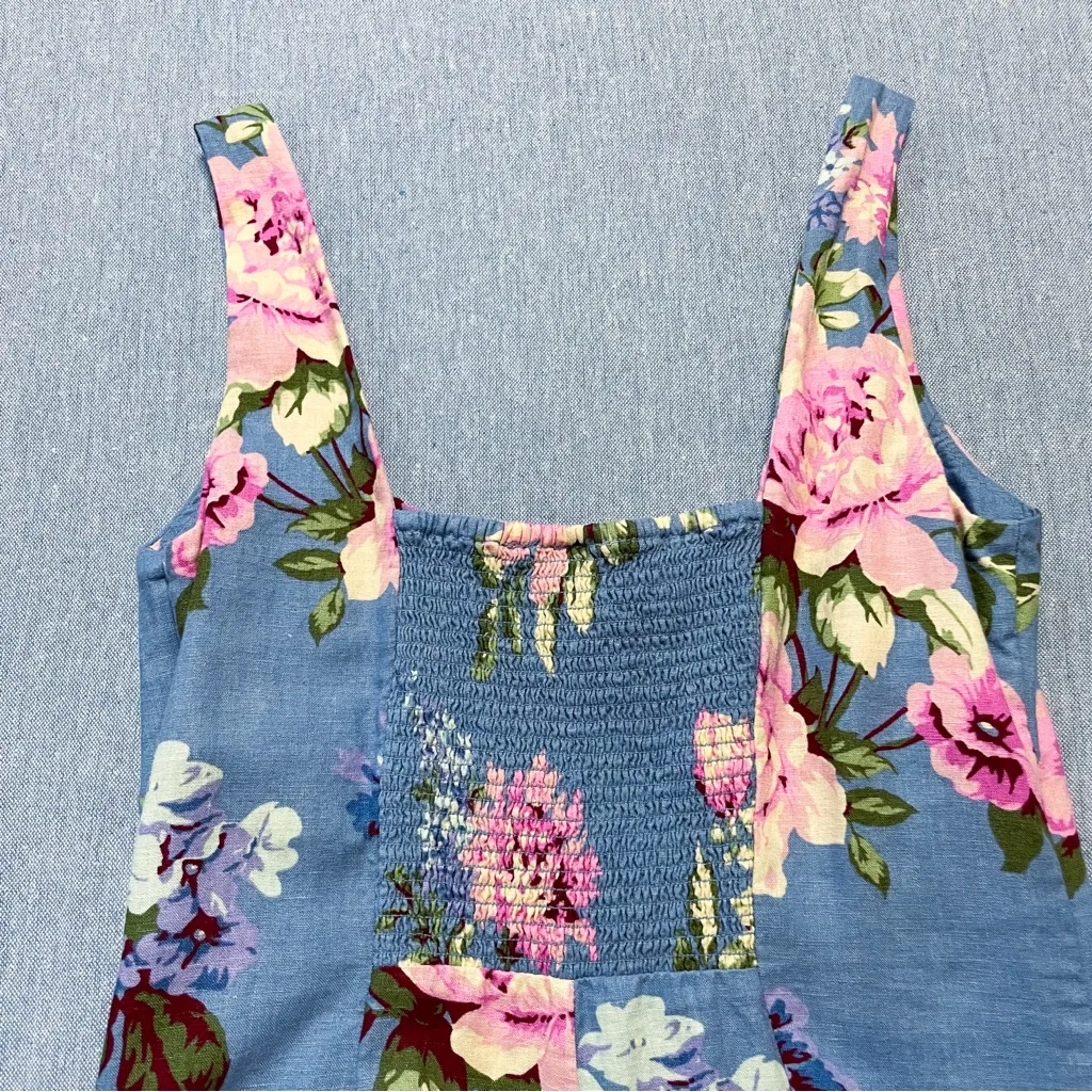 Gap Linen Blend Square Neck Maxi Dress Size XS in Blue Floral - Image 7