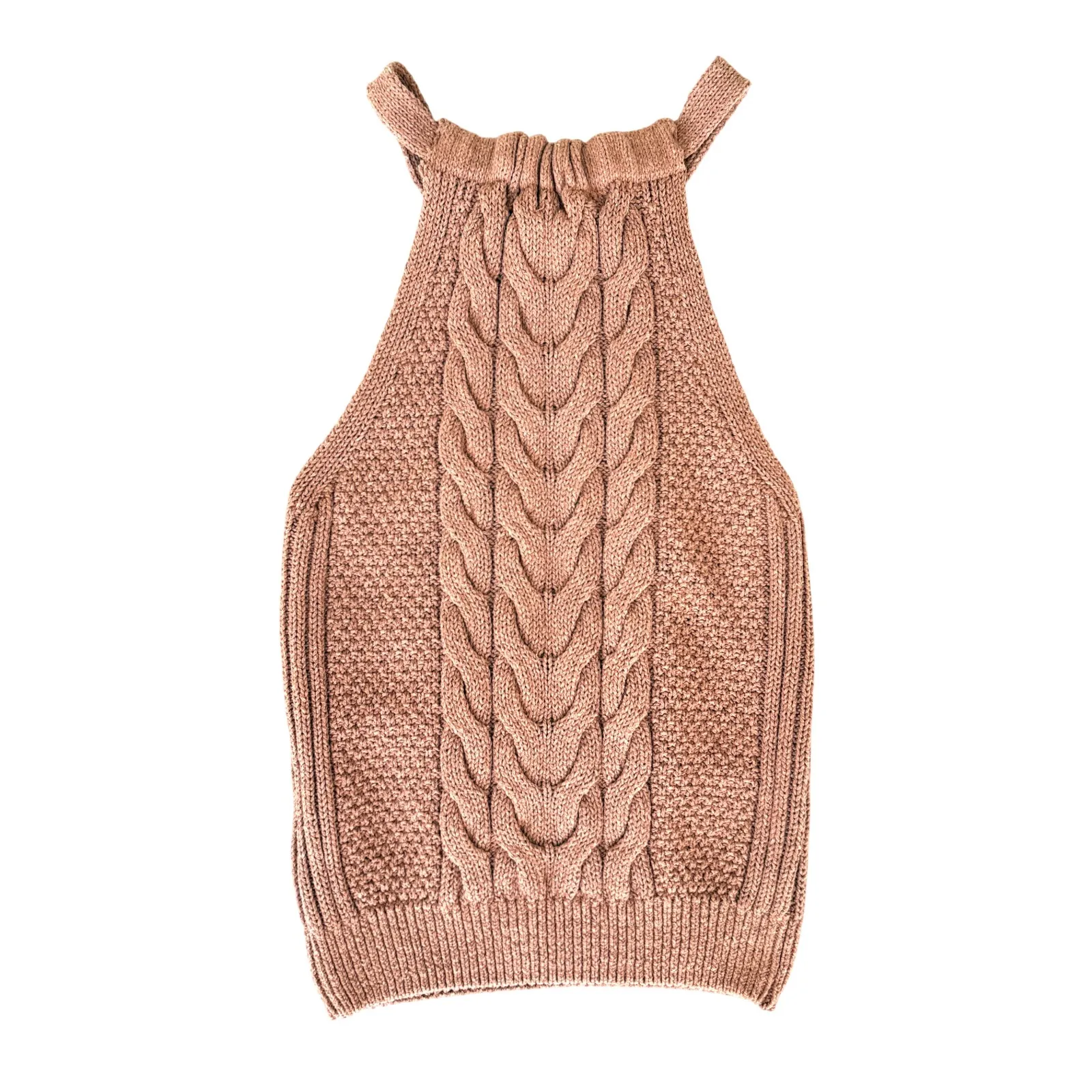Pilcro Cable Knit Halter Neck Sweater Top Women's Size S Beige Cropped Knitwear Brown - Image 2