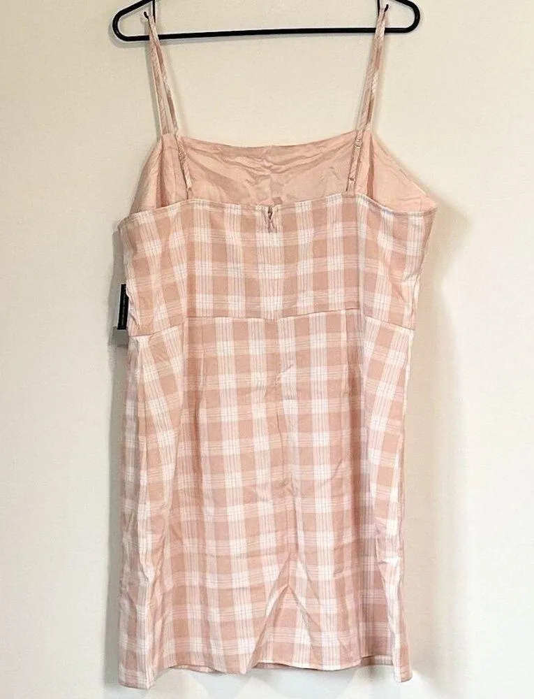 NWT BP by Nordstrom Gingham Plaid Coral Spaghetti Strap Mini Dress - - Image 9