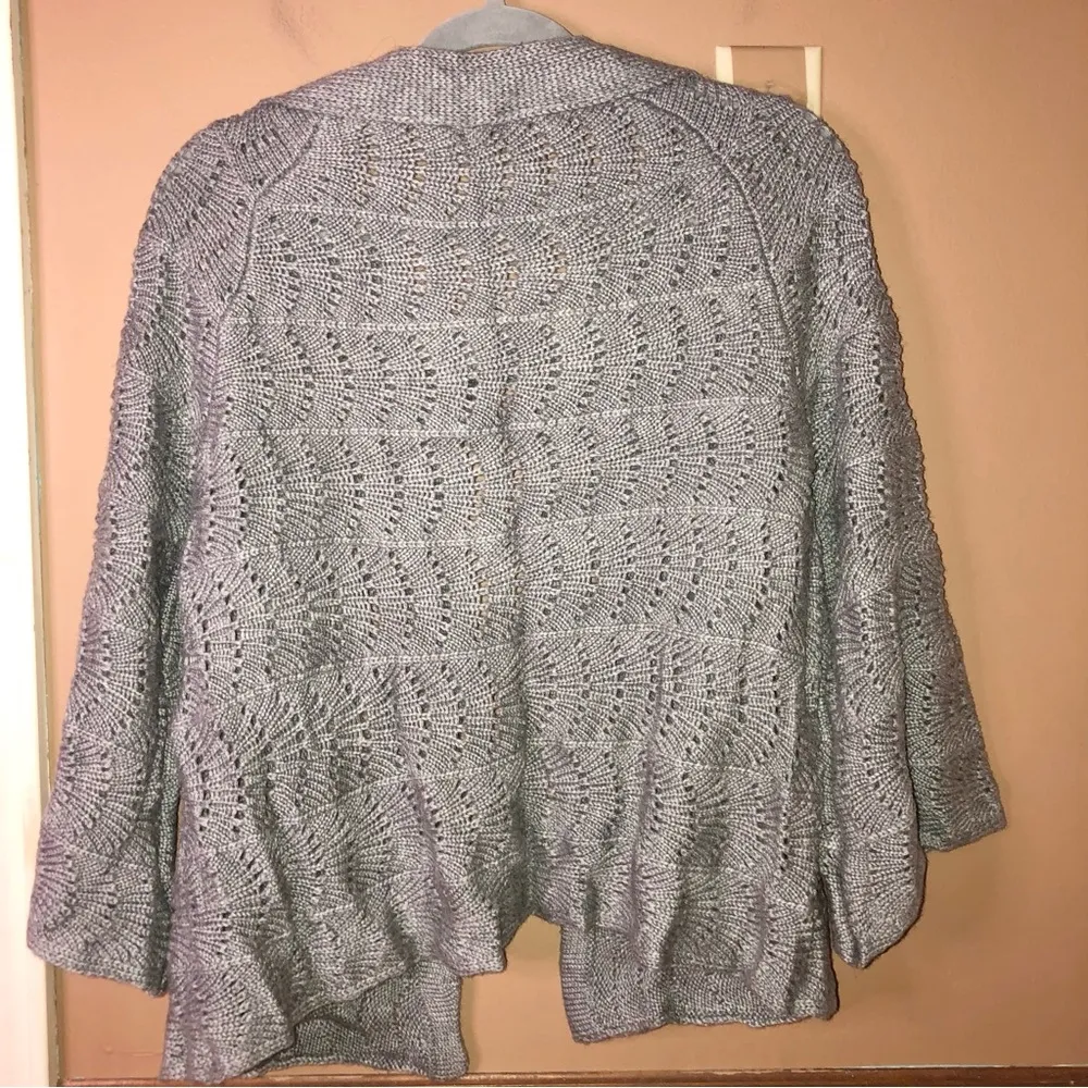 Madison Wool Alpaca Blend Crochet Open Knit Cardigan Sweater Grey Size Large Gray - Image 2