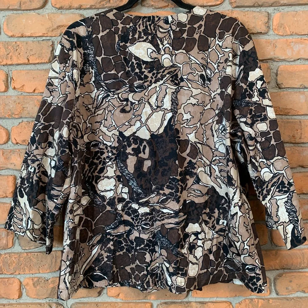 Chico's Additions Top Women's XL Abstract Giraffe Print 3/4 Sleeve Cotton Blazer - Image 4
