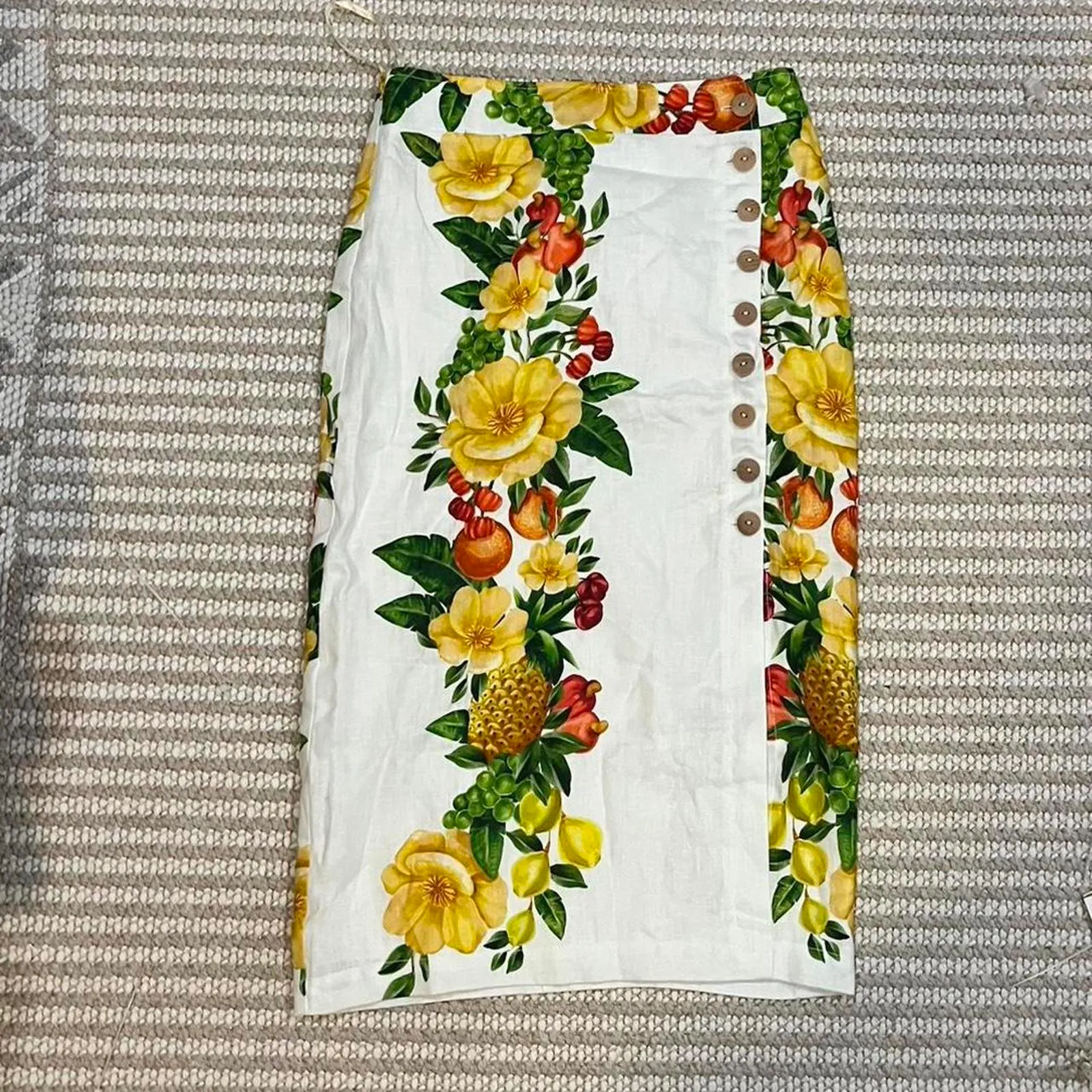 FARM Rio Off-White Picnic Flowers Euroflax Premium Linen Viscose Midi Skirt - Image 2